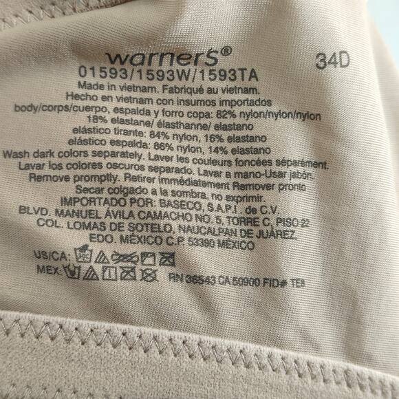 Warner's Tailored Underwire Bra 34D Toasted Almond - Picture 2 of 3